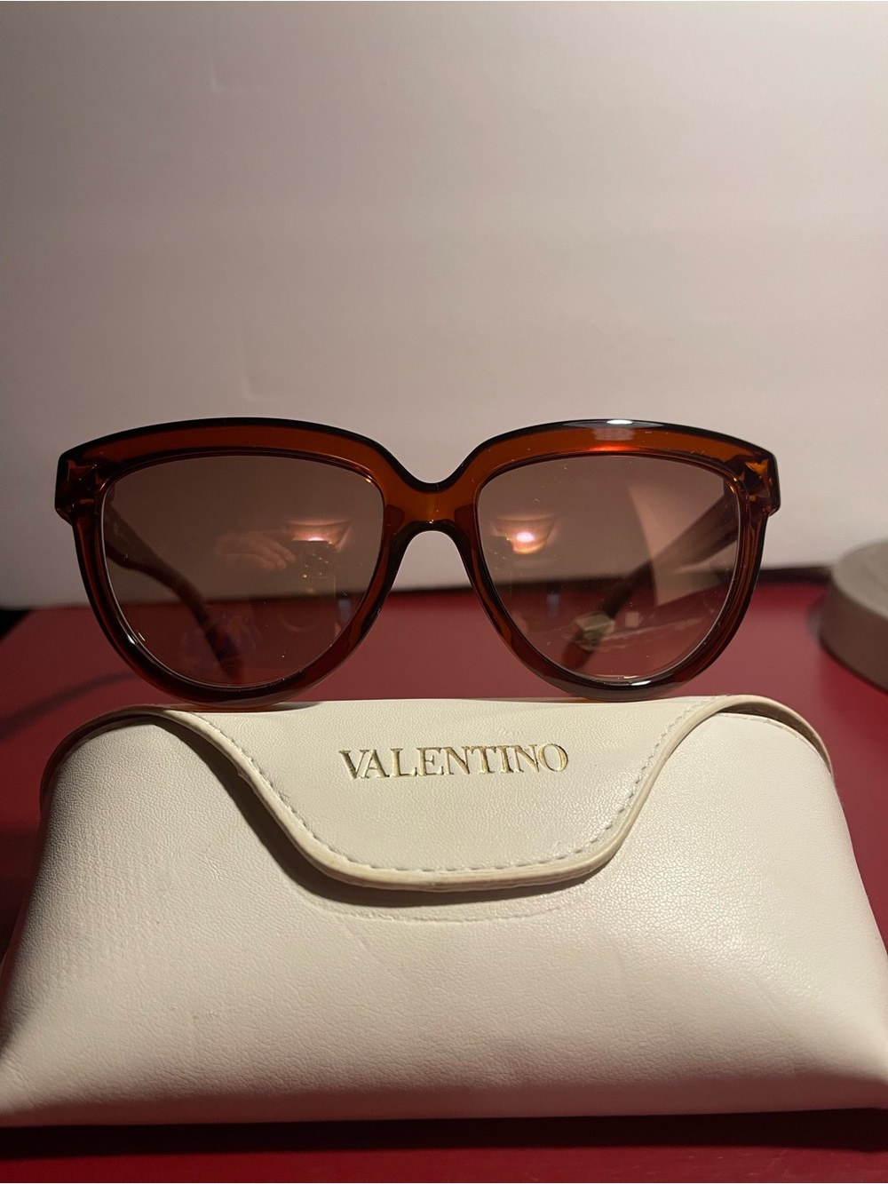 NEW Valentino V724S 250 Rock Stud Designer Red Rust Sunglasses Cat Eye